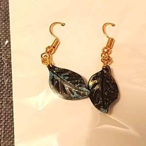 Elegant Gold and Green Leaf Earrings
